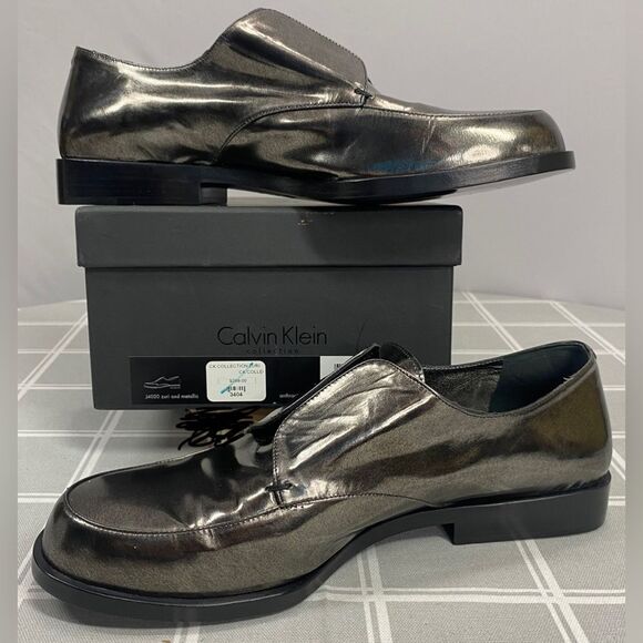 Calvin Klein Collection J4020 Metallic Anthracite Loafer Shoes Italy Size 37.5 - Picture 2 of 14
